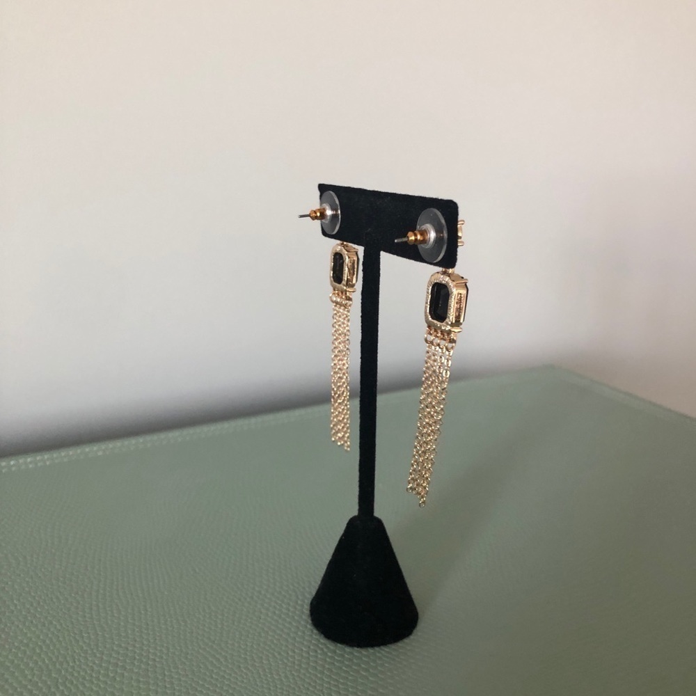 14th & Union Clear-Black-Gold long earrings - NEW - Picture 6 of 8